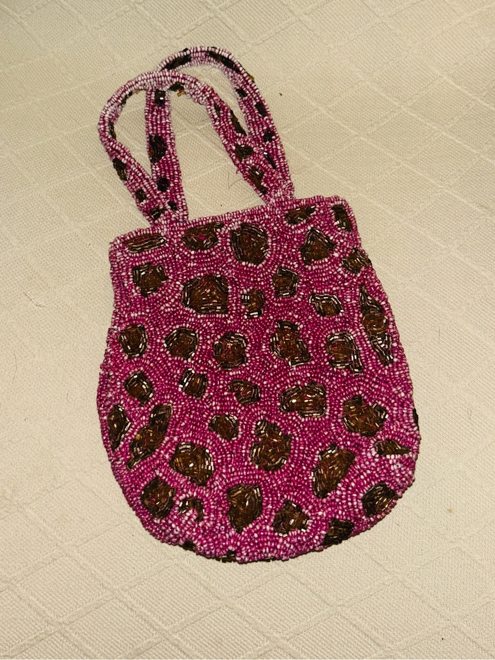 VINTAGE MOYNA FUSHIA PINK LEOPARD PRINT BEADED EVENING BAG PURSE